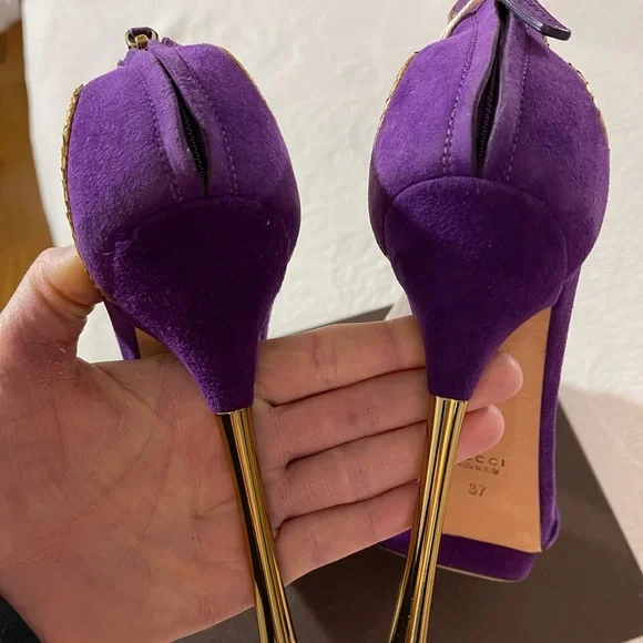 Gucci Kelis Purple Suede Platform Sandals - Picture 5 of 5